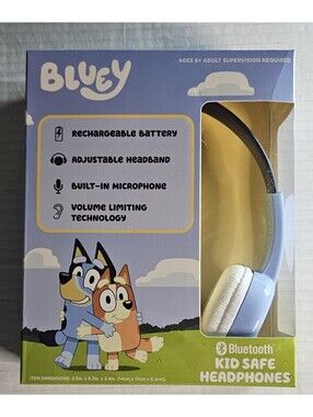 BLUEY KIDS HEADPHONES KID SAFE IN-LINE MICROPHONE AGES 6+ NEW